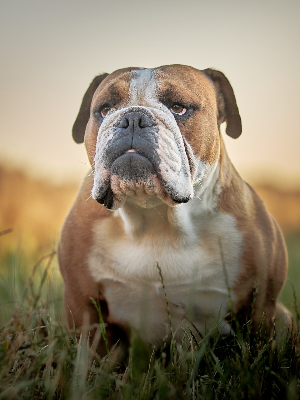 Bulldog relaxing outdoors